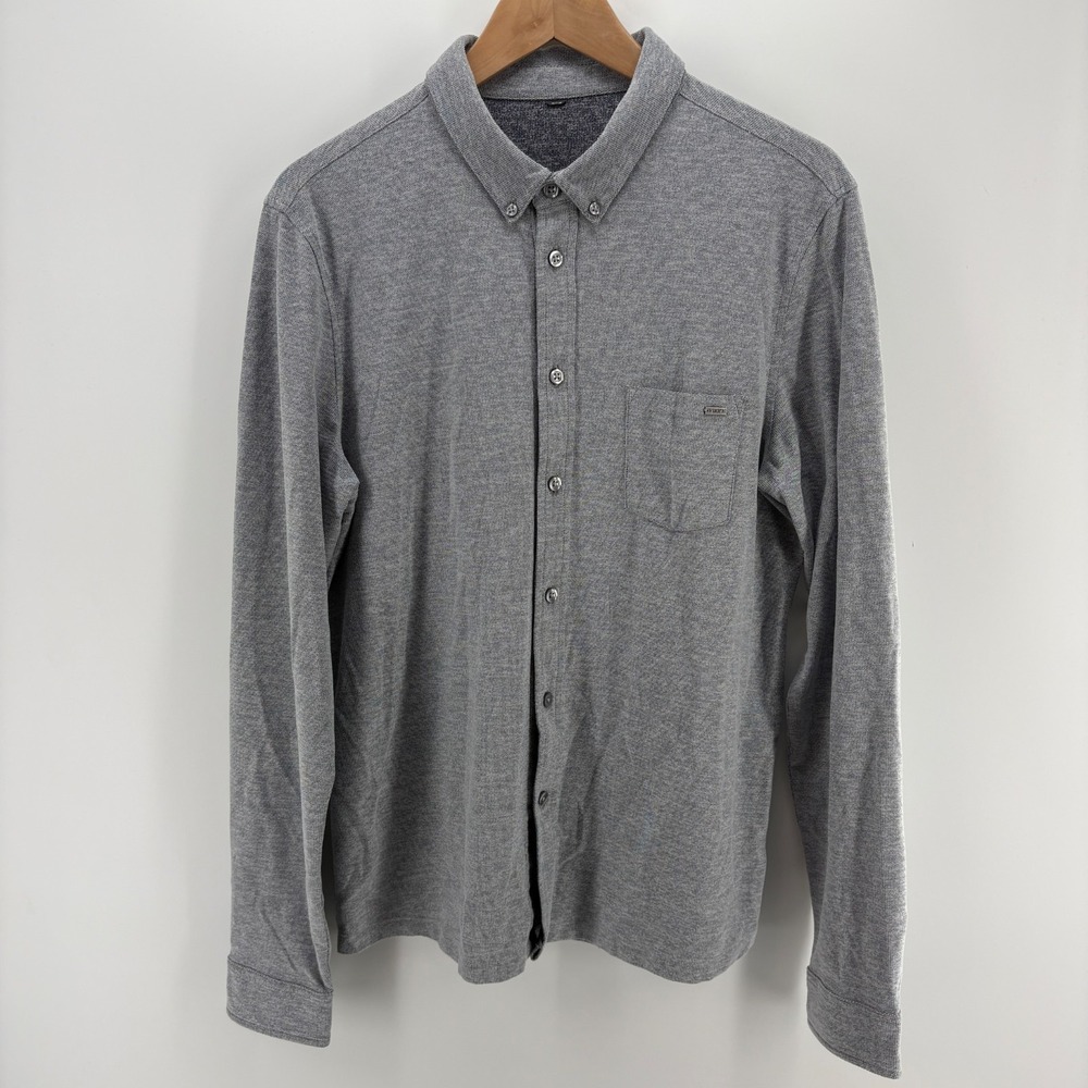 Vuori Mens Long Sleeve Button Down Shirt Heather Tan Stretch V185 Medium